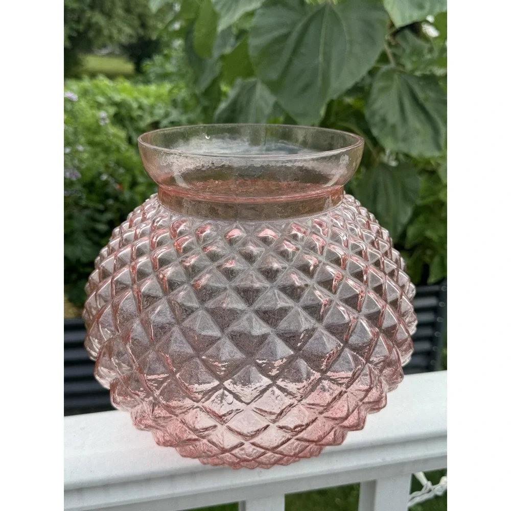 Vtg Depression Glass Large Flared Rim Console Bowl Pink Optic Round Pineapple